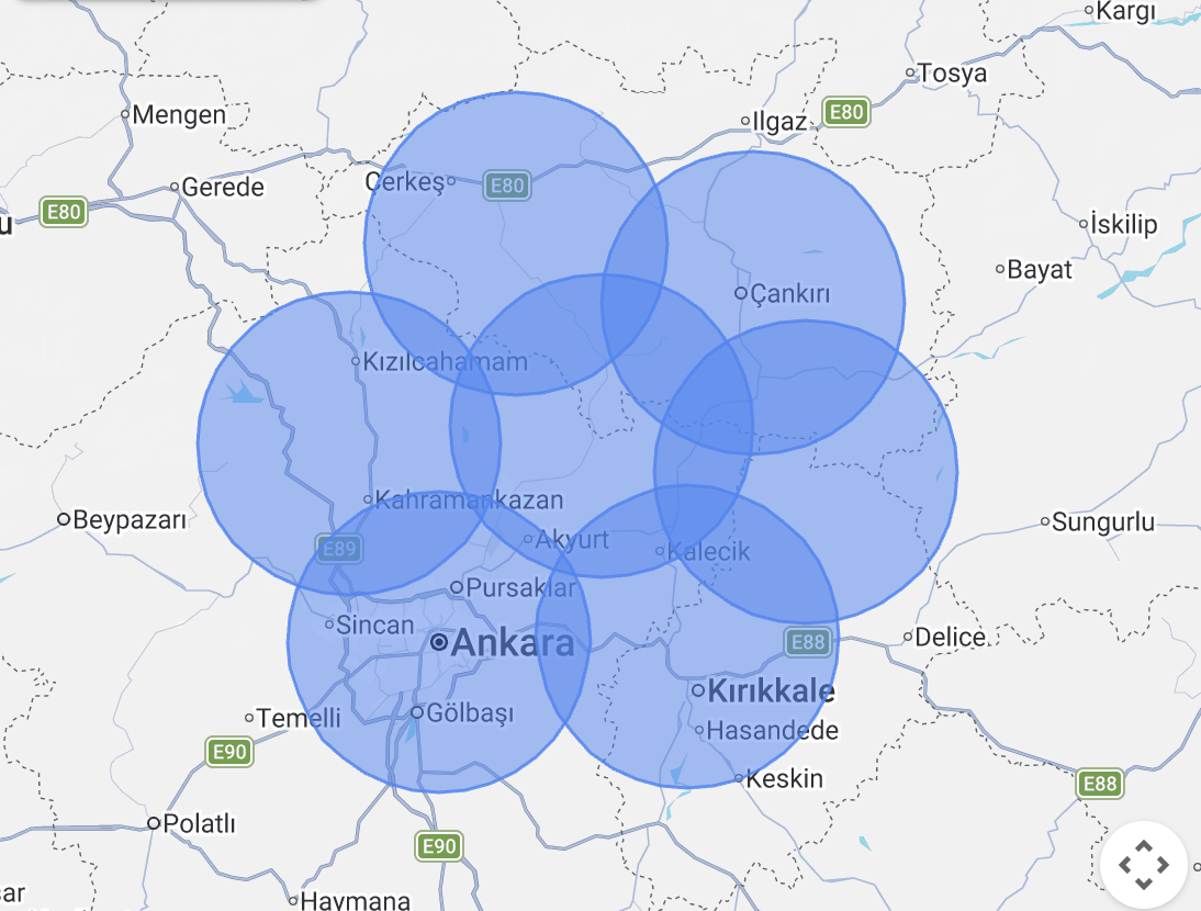 Ankara ve Çankırı Hizmet Bölgesi Haritası